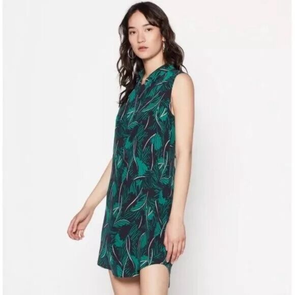 EQUIPMENT Sleeveless Felix Silk Dress In Eclipse Green Leaf Print  100% silk. - Picture 3 of 8
